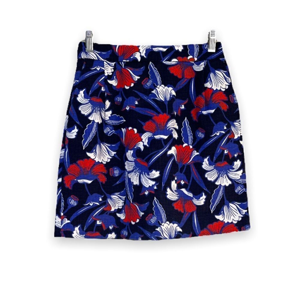 J. Crew | Red, White, & Blue Floral Pencil Mini Skirt (Size 0)